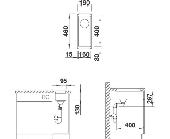 Дополнительная мойка Blanco Subline 160-U антрацит, Название цвета: антрацит, изображение 3