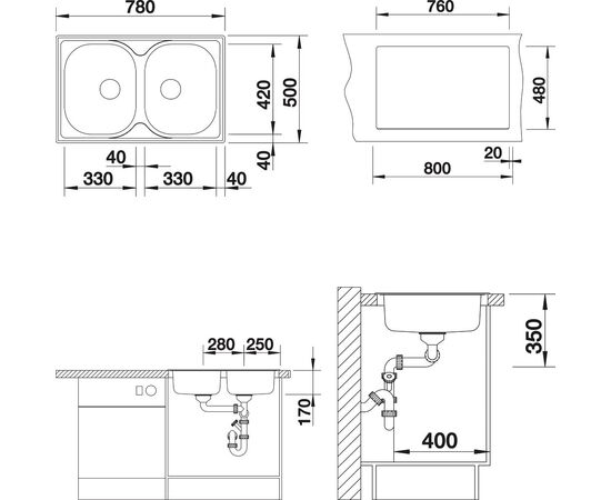 Мойка кухонная Blanco Tipo 8 Compact сталь матовая, изображение 5