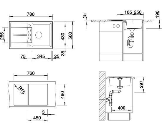 Мойка кухонная Blanco Metra 45S 513035 антрацит, Название цвета: антрацит, изображение 2