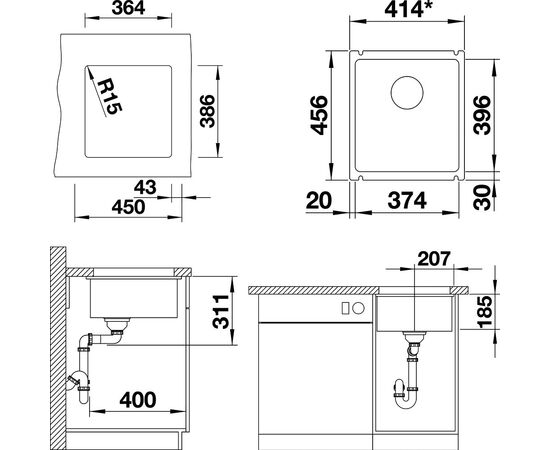 Мойка кухонная Blanco Subline 375-U магнолия, изображение 2