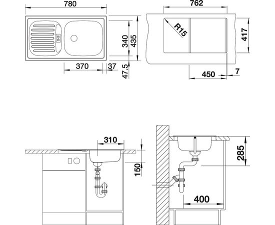 Мойка кухонная Blanco Flex 512032 сталь декор, изображение 3