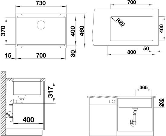 Мойка кухонная Blanco Etagon 700-U антрацит, Название цвета: антрацит, изображение 7