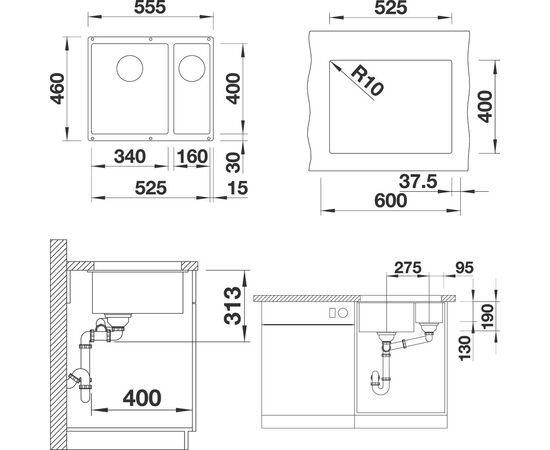 Мойка кухонная Blanco Subline 340/160-U антрацит, правая, Название цвета: антрацит, изображение 2