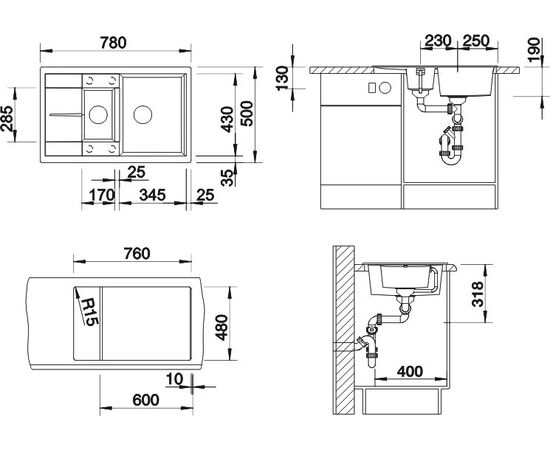 Мойка кухонная Blanco Metra 6 S Compact темная скала, Название цвета: темная скала, изображение 2