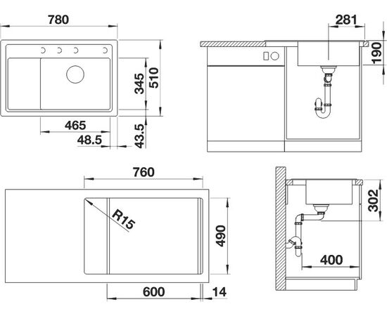 Мойка кухонная Blanco Zenar XL 6S Compact 523707 темная скала, правая, Название цвета: темная скала, изображение 2