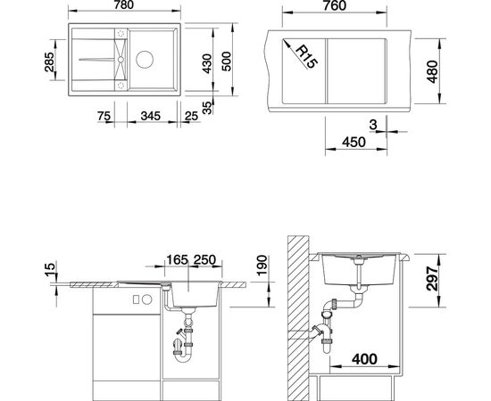 Мойка кухонная Blanco Metra 45 S стиль бетон, Название цвета: стиль бетон, изображение 3