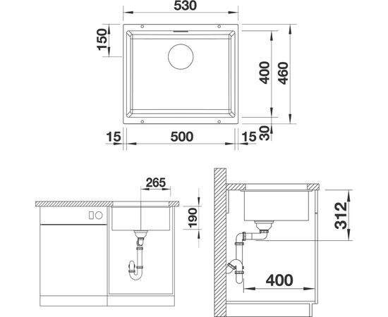 Мойка кухонная Blanco Etagon 500-U антрацит, Название цвета: антрацит, изображение 3